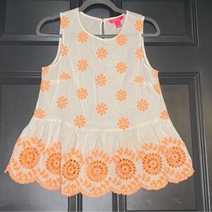 Lilly Pulitzer Lilliana Emrboidered Eyelet Top in Canteloupe Seersucker Size XS
